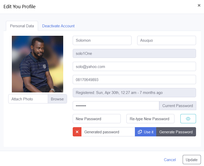 Editing profile